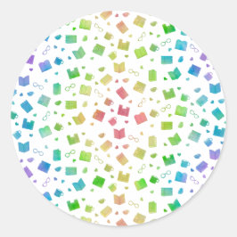 Adesivo Redondo Livro Arco-Íris e Padrão de Leitura Cute