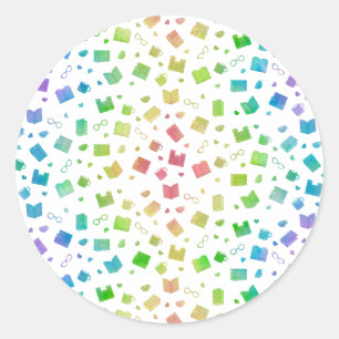 Adesivo Redondo Livro Arco-Íris e Padrão de Leitura Cute