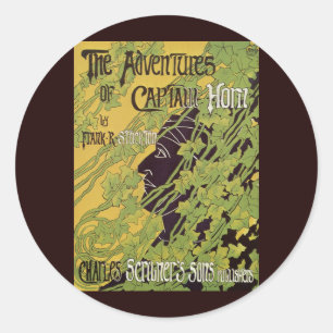 Adesivo Redondo Livro Art Nouveau Antigo, Aventuras do Capitão Hor