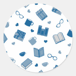 Adesivo Redondo Livro Azul e Padrão de Leitura