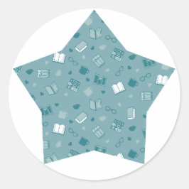 Adesivo Redondo Livro Azul e Padrão de Leitura em estrela