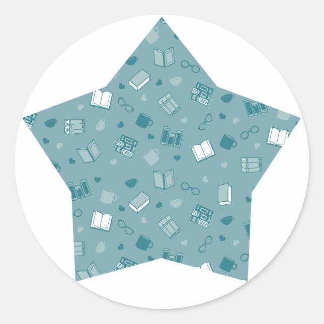 Adesivo Redondo Livro Azul e Padrão de Leitura em estrela (Frente)