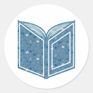 Adesivo Redondo Livro Azul e Padrão de Leitura em Livro Aberto
