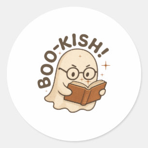 Adesivo Redondo Livro Bonito Lendo Biscoito Engraçado Fantasma, Di