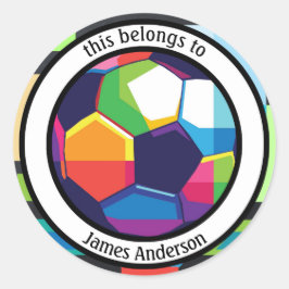 Adesivo Redondo Livro Colorido de Futebol ou Vinheta Escolar