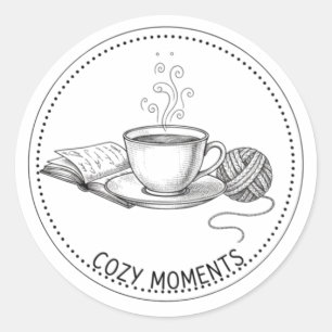 Adesivo Redondo Livro de Café Momentos Aconchegantes & Arte Minima