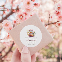 Adesivo Redondo Livro de Histórias de um Novo Capítulo para Chá de