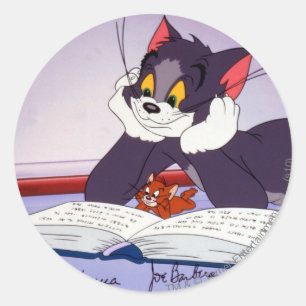 Adesivo Redondo Livro de leitura de Tom e de Jerry autografado