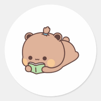 Adesivo Redondo Livro De Leitura Do Casal Do Urso De Panda E Brown