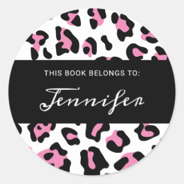 Adesivo Redondo Livro de Manchas de Leopardo Rosa, Preto e Branco 