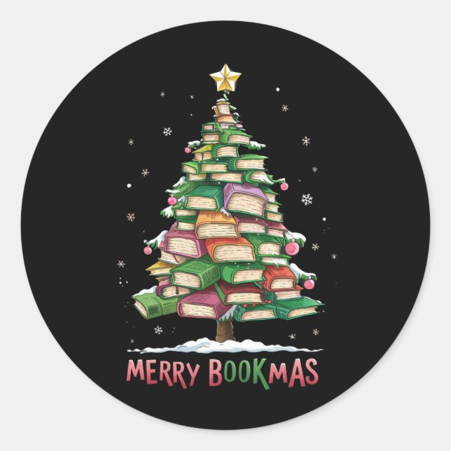 Adesivo Redondo Livro de Natal Lover Tree Bibliotecas de Felizes B (Frente)