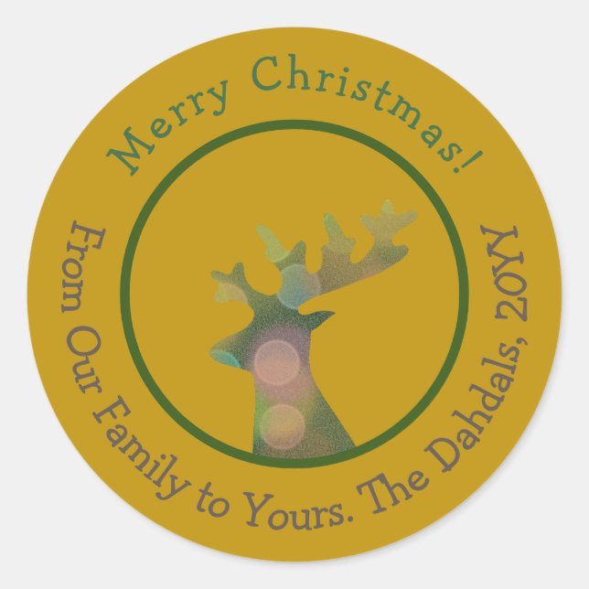 Adesivo Redondo Livro de Natal Personalizado Reindeer Verde e Dour (Frente)