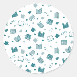 Adesivo Redondo Livro de Teais e Padrão de Leitura
