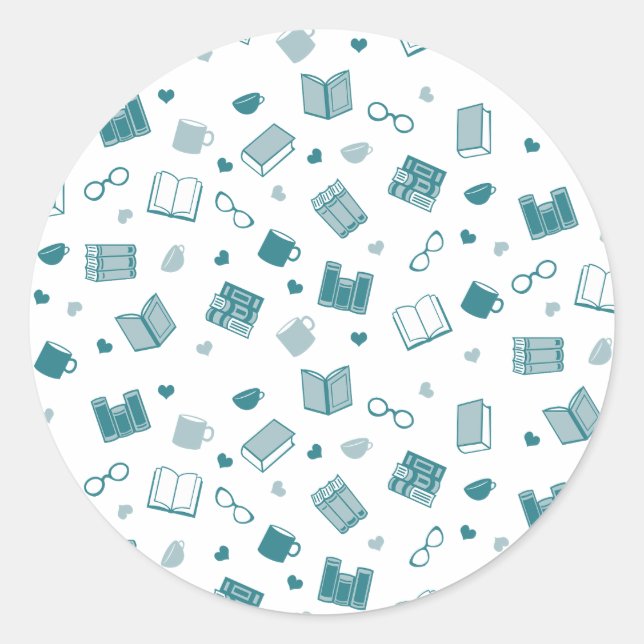 Adesivo Redondo Livro de Teais e Padrão de Leitura (Frente)