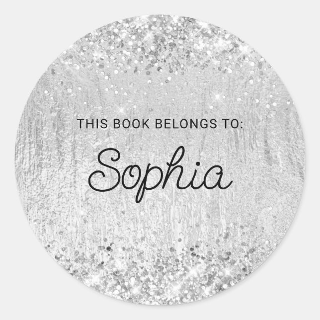 Adesivo Redondo Livro de Textura de Glama de Silver Glittery (Frente)