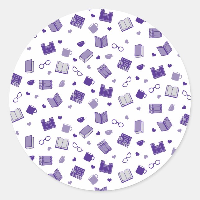 Adesivo Redondo Livro Roxo e Padrão de Leitura (Frente)