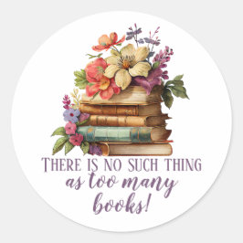 Adesivo Redondo Livro Sobre Muitos Livros Floral