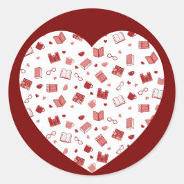 Adesivo Redondo Livro Vermelho e Padrões de Leitura Cute no coraçã