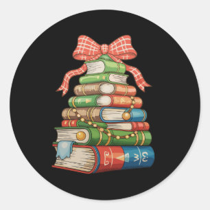 Adesivo Redondo Livros de árvore de Natal Leitura Bibliotecário Pr