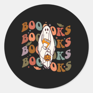 Adesivo Redondo Livros de Halloween Livros Fofos Ghost Boo Lendo L