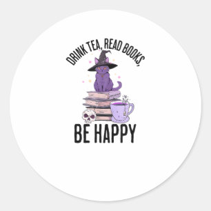 Adesivo Redondo Livros de Leitura Bebida Design Whimsigoth Hallowe