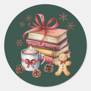 Adesivo Redondo Livros de Natal Livros de Biscoito de gengibre Liv