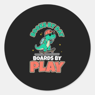 Adesivo Redondo Livros de Skate de Dinossauro Atividade Divertida 