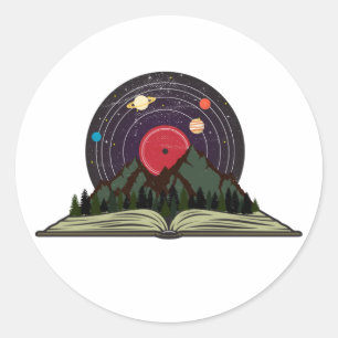 Adesivo Redondo Livros e amantes da música recorde retrô-vinilo