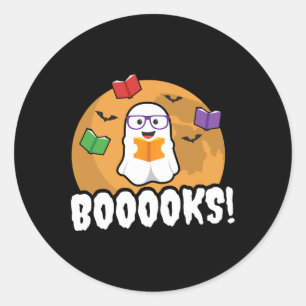 Adesivo Redondo Livros Ghost Boo Ler Biblioteca Livros Gift Divert