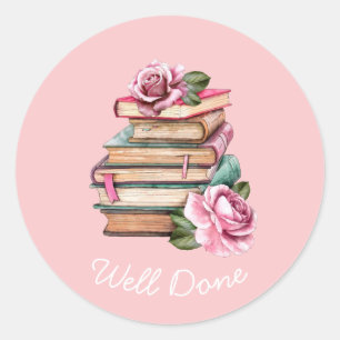 Adesivo Redondo Livros lendo bem ensinando clássico clássico