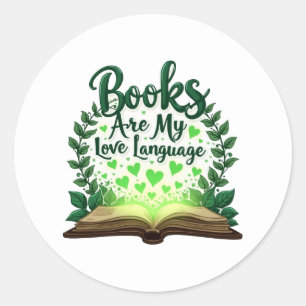 Adesivo Redondo Livros São Minha Linguagem De Amor Lendo Bibliotec