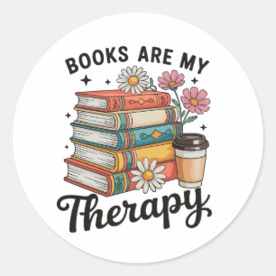 Adesivo Redondo Livros São Minha Terapia Floral Retro Amante da Le