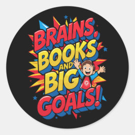 Adesivo Redondo Livros sobre cérebros e grandes metas - Diversão d