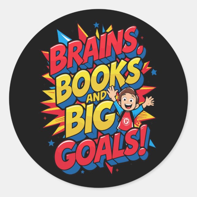 Adesivo Redondo Livros sobre cérebros e grandes metas - Diversão d (Frente)