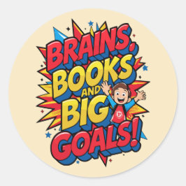 Adesivo Redondo Livros sobre cérebros e grandes metas - Diversão d