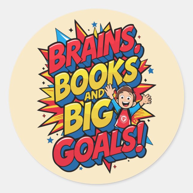 Adesivo Redondo Livros sobre cérebros e grandes metas - Diversão d (Frente)
