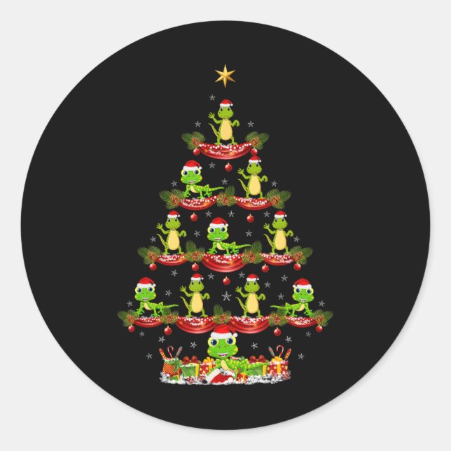 Adesivo Redondo Lizard Xmas Lighting Papais noeis Lizard Árvore de (Frente)