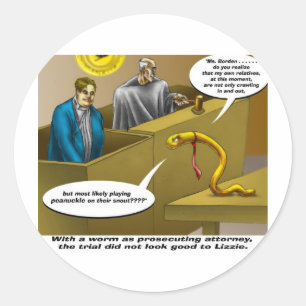 Adesivo Redondo Lizzie Borden Trial Funny Cartoon Gifes