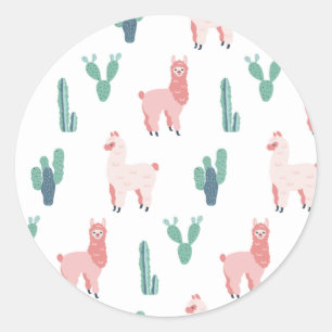 Adesivo Redondo Llama Cactus Cute Animal Cute Padrão Engraçado