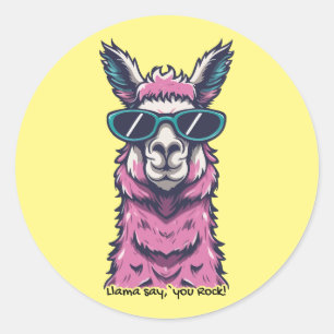 Adesivo Redondo Llama diz que você é Rock pose Quirky em óculos