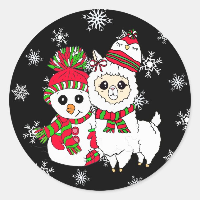 Adesivo Redondo Llama e Snowman Stickers (Frente)