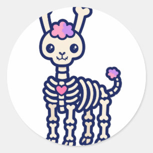 Adesivo Redondo Llama Esqueleto Halloween