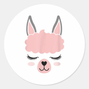 Adesivo Redondo Llama Face Alpaca Eyelashes Dia de as Bruxas engra