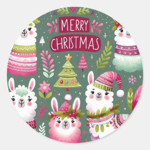 Adesivo Redondo Llama Feliz Natal