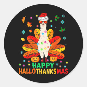 Adesivo Redondo Llama Happy Hallothanksmas Turkey Pumpkin