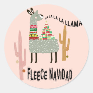 Adesivo Redondo Llama Natal Engraçado Fleece Navidad