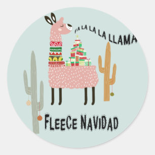 Adesivo Redondo Llama Natal - Fleece Livre Navidad