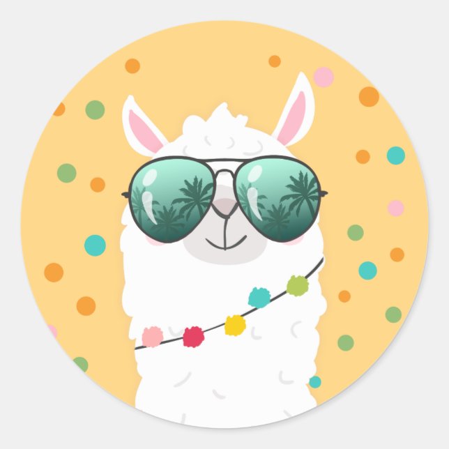 Adesivo Redondo Llama Rama Sticker Cupcake Topper Fiesta Alpaca (Frente)