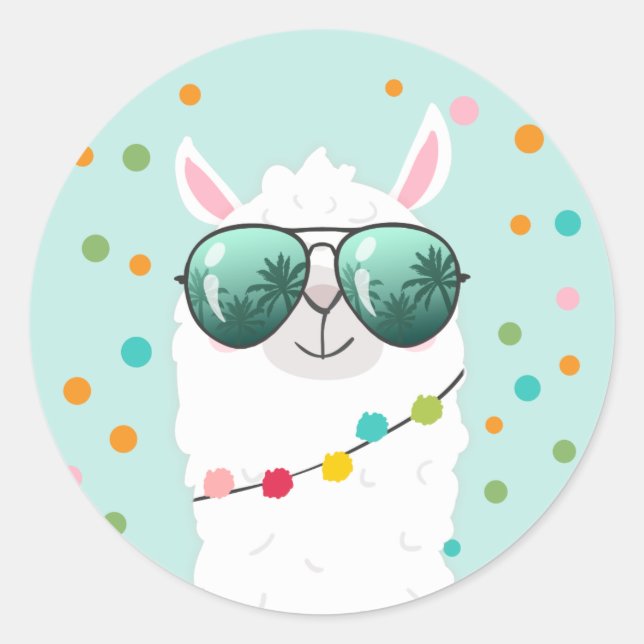 Adesivo Redondo Llama Rama Sticker Cupcake Topper Fiesta Alpaca (Frente)