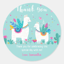 Llama Round Favor Sticker